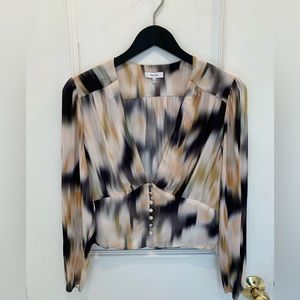 Reiss Black, Cream & Tan Printed Silk Blouse